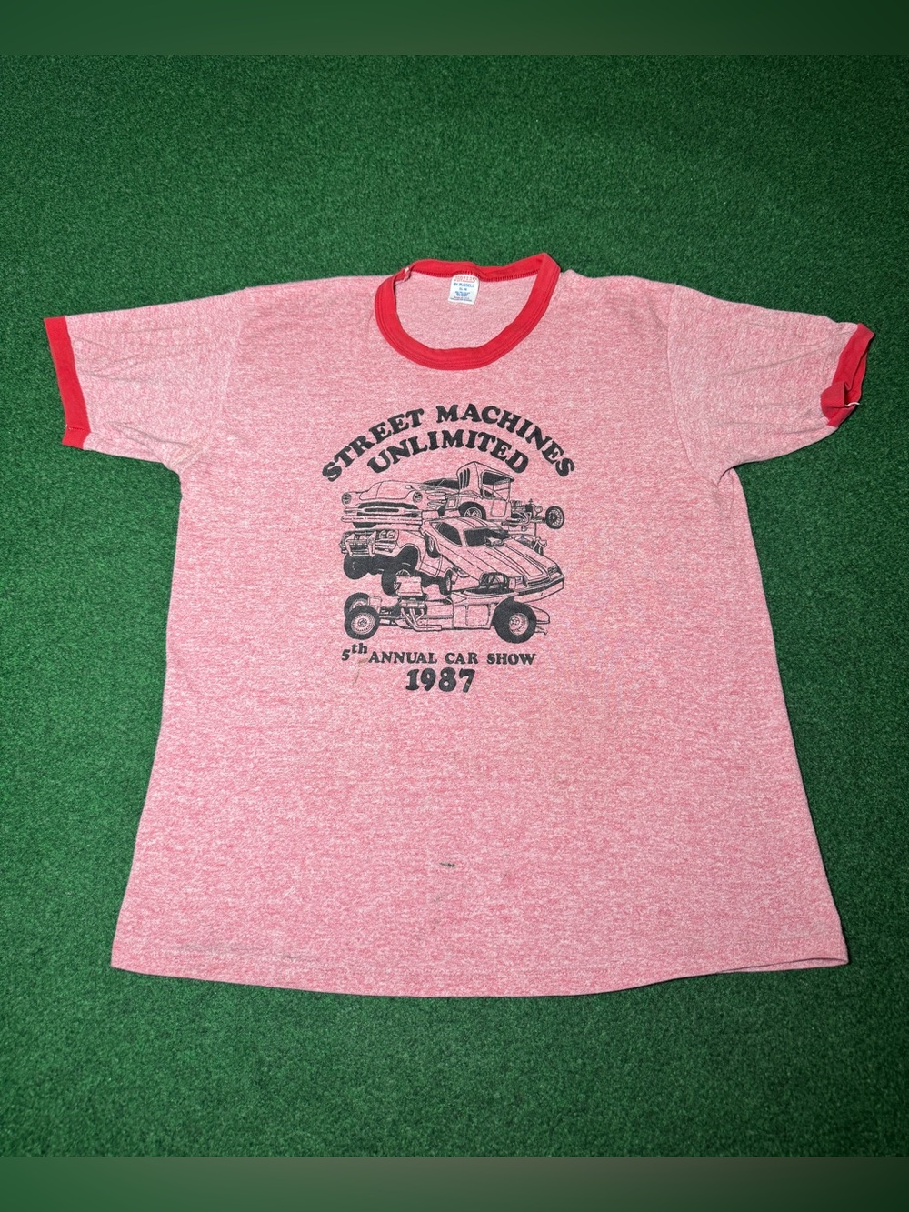Car Show Vintage T Shirt Ringer 80s Street Machines XL 20x27 Hot Rod Car Shirt